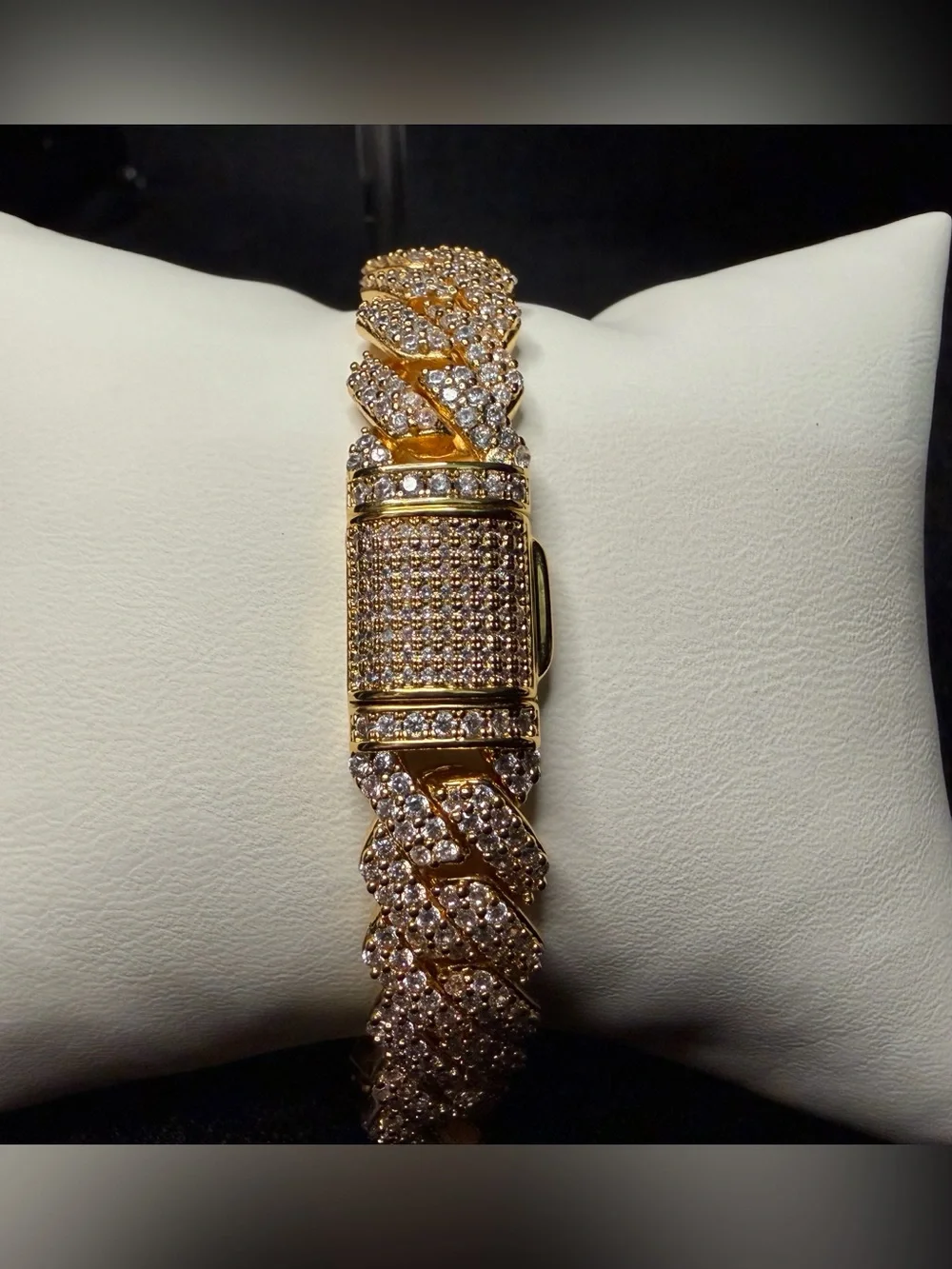 14K Stamped Gold Finish AAA CZ Iced Out Cuban Link 8in 12MM Bracelet Lock Box